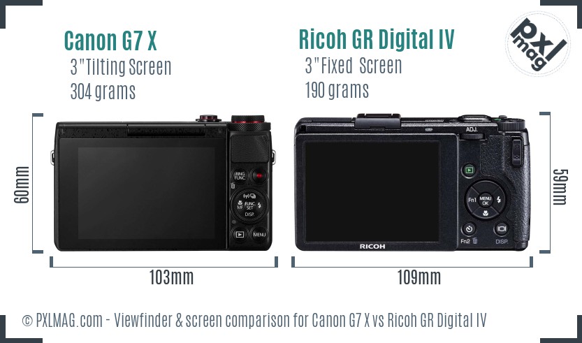Canon G7 X vs Ricoh GR Digital IV Screen and Viewfinder comparison
