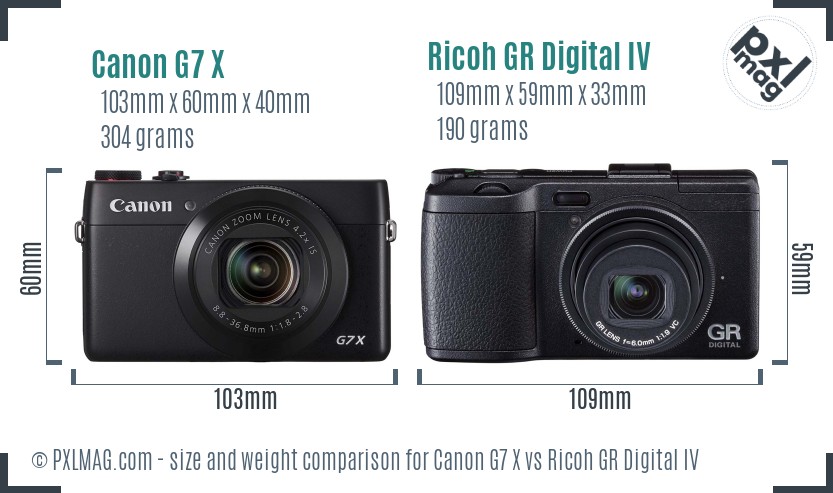 Canon G7 X vs Ricoh GR Digital IV size comparison