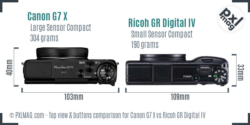 Canon G7 X vs Ricoh GR Digital IV top view buttons comparison