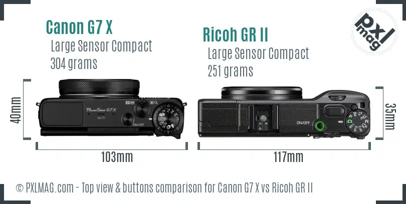Canon G7 X vs Ricoh GR II top view buttons comparison