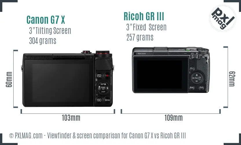 Canon G7 X vs Ricoh GR III Screen and Viewfinder comparison