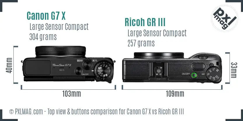 Canon G7 X vs Ricoh GR III top view buttons comparison