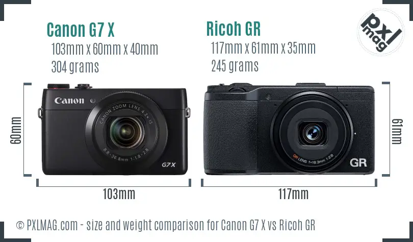 Canon G7 X vs Ricoh GR size comparison