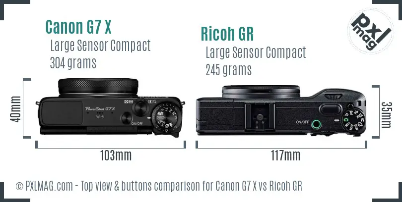 Canon G7 X vs Ricoh GR top view buttons comparison