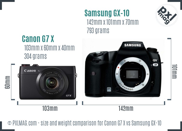 Canon G7 X vs Samsung GX-10 size comparison
