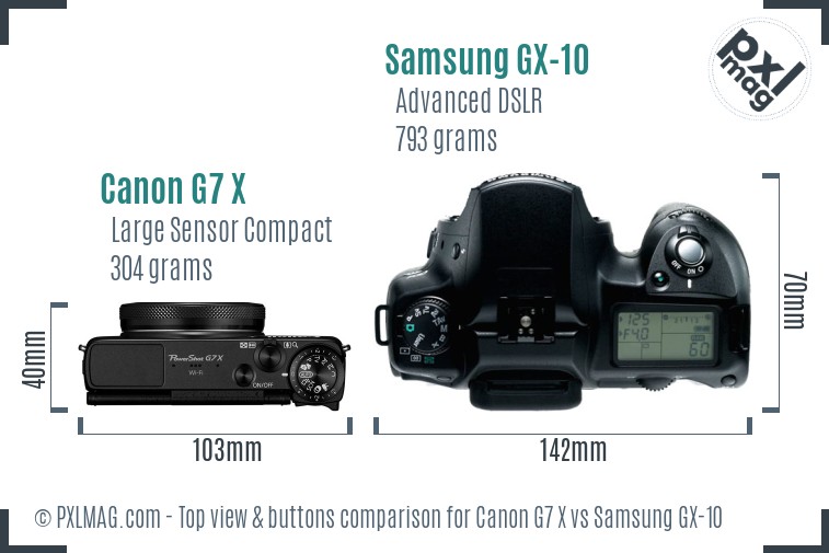 Canon G7 X vs Samsung GX-10 top view buttons comparison