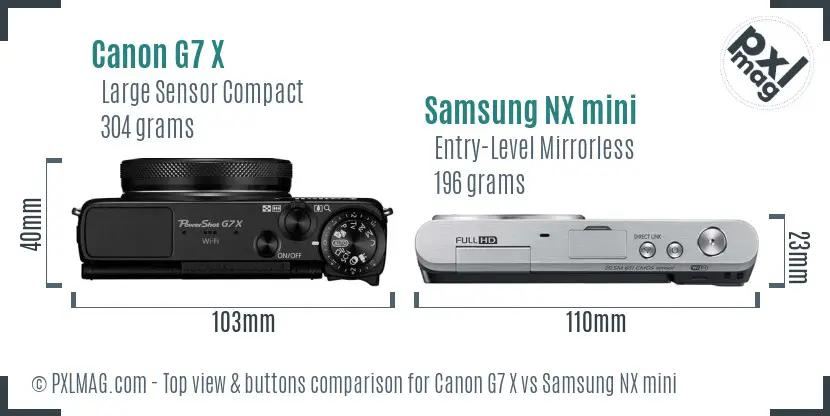 Canon G7 X vs Samsung NX mini top view buttons comparison Canon G7 X vs Samsung NX mini top view buttons comparison