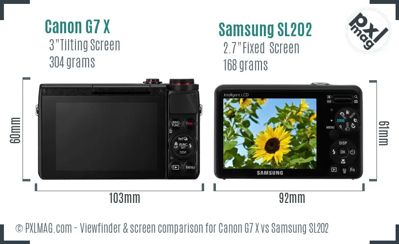 Canon G7 X vs Samsung SL202 Screen and Viewfinder comparison
