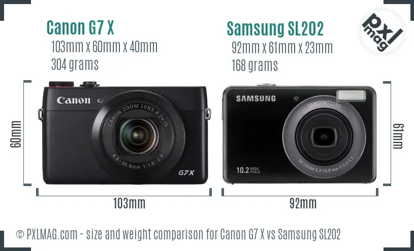 Canon G7 X vs Samsung SL202 size comparison
