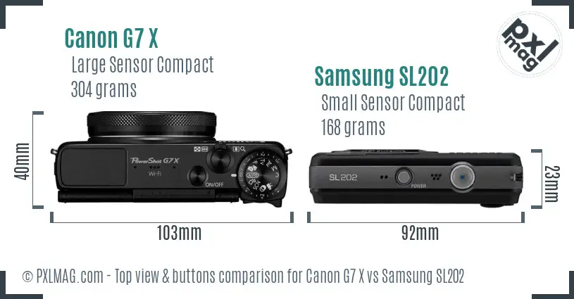 Canon G7 X vs Samsung SL202 top view buttons comparison