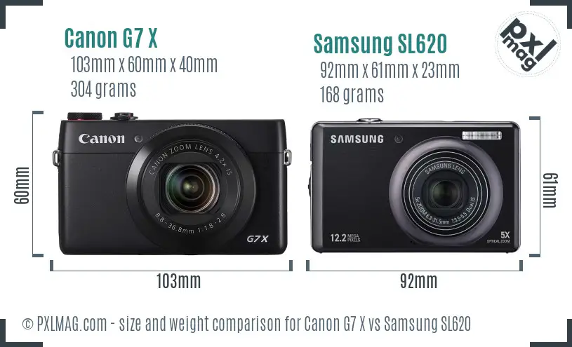Canon G7 X vs Samsung SL620 size comparison