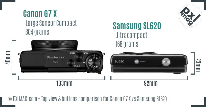 Canon G7 X vs Samsung SL620 top view buttons comparison