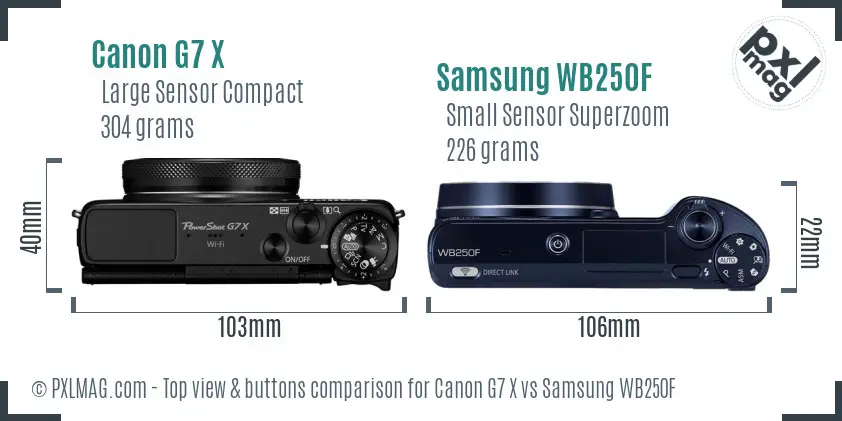 Canon G7 X vs Samsung WB250F top view buttons comparison