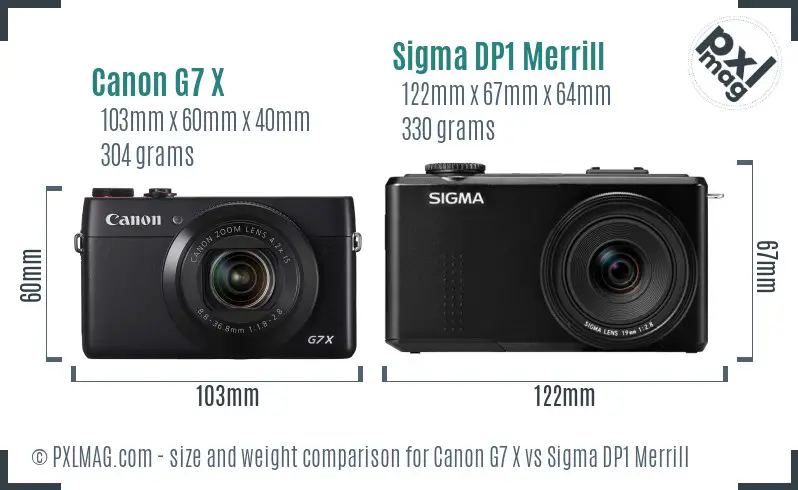 Canon G7 X vs Sigma DP1 Merrill size comparison