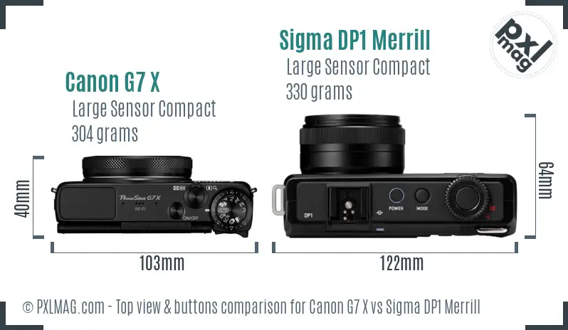 Canon G7 X vs Sigma DP1 Merrill top view buttons comparison