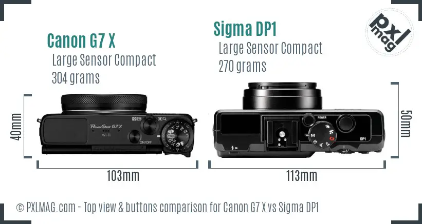 Canon G7 X vs Sigma DP1 top view buttons comparison