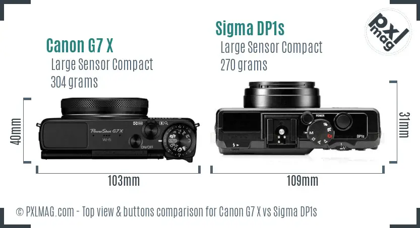 Canon G7 X vs Sigma DP1s top view buttons comparison