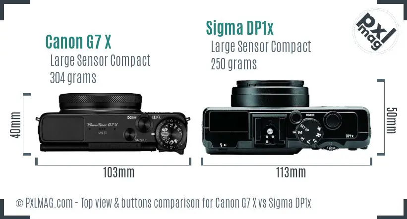 Canon G7 X vs Sigma DP1x top view buttons comparison