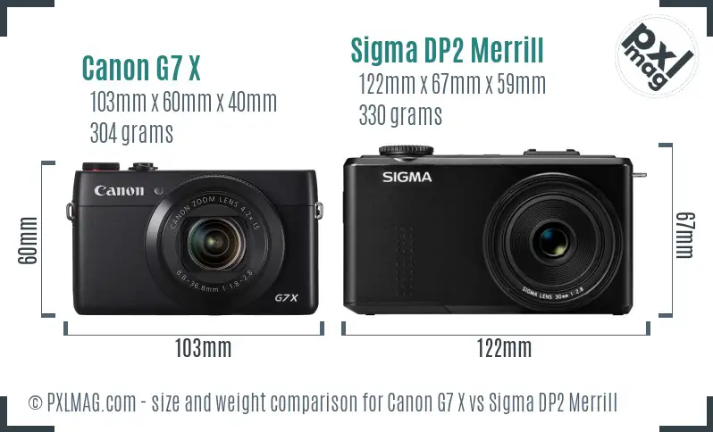 Canon G7 X vs Sigma DP2 Merrill size comparison