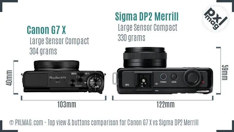 Canon G7 X vs Sigma DP2 Merrill top view buttons comparison