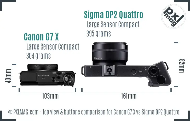 Canon G7 X vs Sigma DP2 Quattro top view buttons comparison