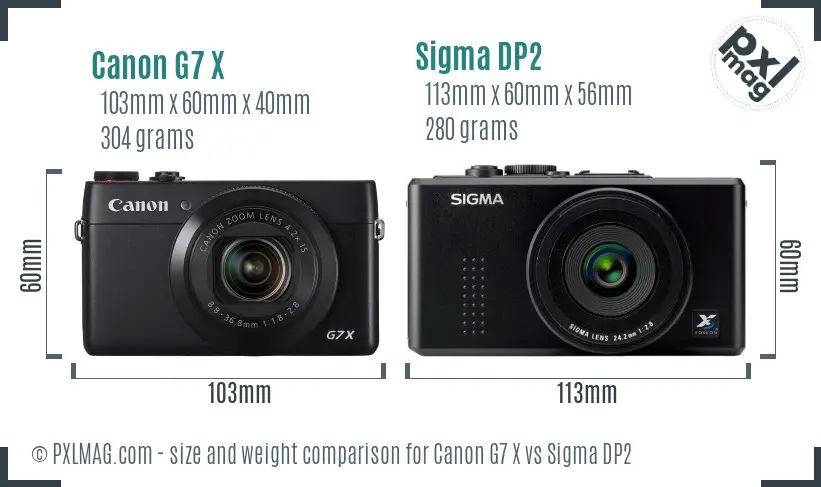 Canon G7 X vs Sigma DP2 size comparison