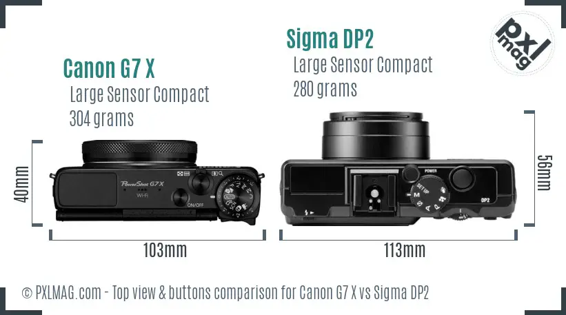 Canon G7 X vs Sigma DP2 top view buttons comparison