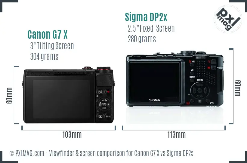 Canon G7 X vs Sigma DP2x Screen and Viewfinder comparison