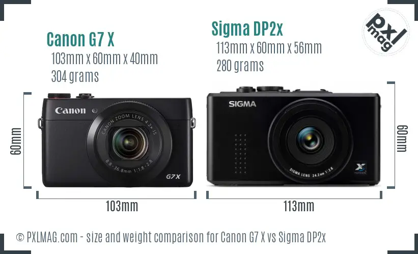 Canon G7 X vs Sigma DP2x size comparison