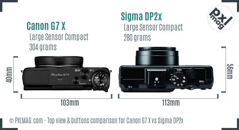 Canon G7 X vs Sigma DP2x top view buttons comparison