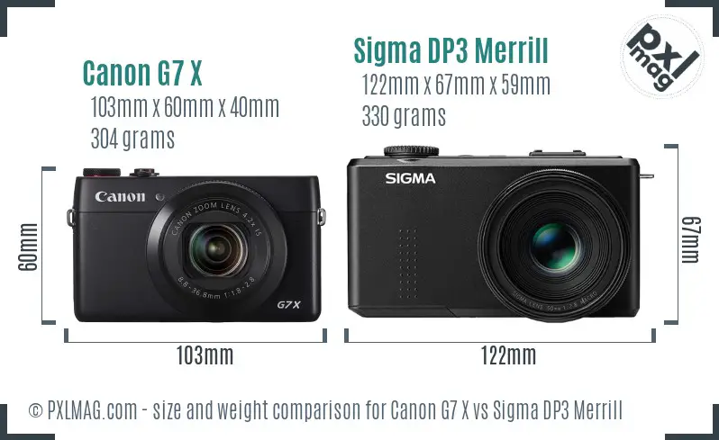 Canon G7 X vs Sigma DP3 Merrill size comparison