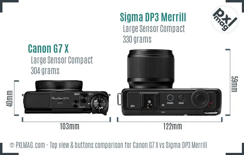 Canon G7 X vs Sigma DP3 Merrill top view buttons comparison