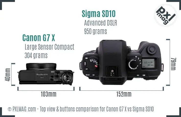 Canon G7 X vs Sigma SD10 top view buttons comparison Canon G7 X vs Sigma SD10 top view buttons comparison