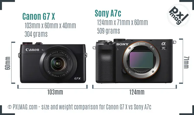 Canon G7 X vs Sony A7c size comparison Canon G7 X vs Sony A7c size comparison