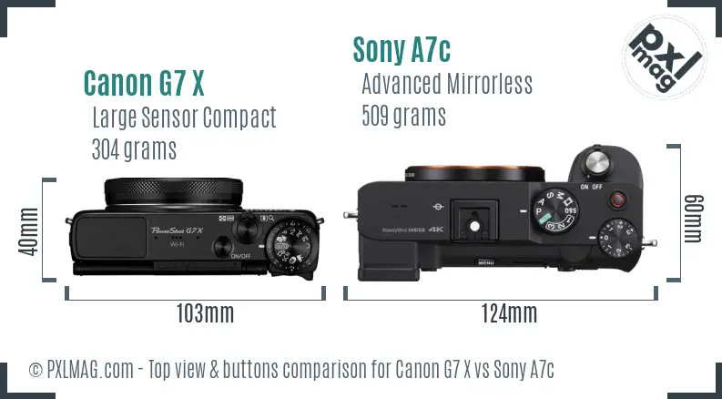 Canon G7 X vs Sony A7c top view buttons comparison Canon G7 X vs Sony A7c top view buttons comparison