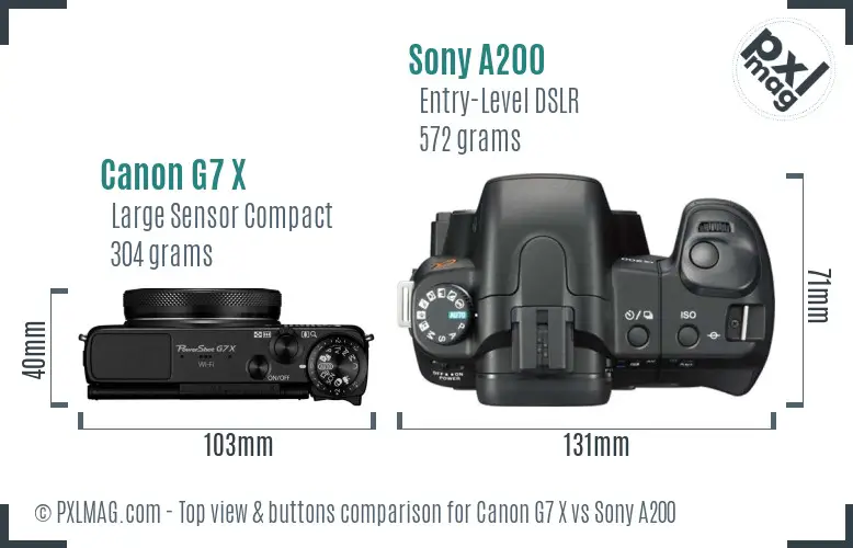 Canon G7 X vs Sony A200 top view buttons comparison Canon G7 X vs Sony A200 top view buttons comparison