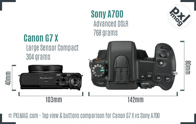 Canon G7 X vs Sony A700 top view buttons comparison Canon G7 X vs Sony A700 top view buttons comparison
