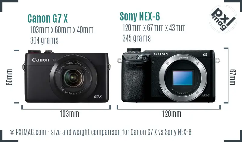 Canon G7 X vs Sony NEX-6 size comparison Canon G7 X vs Sony NEX-6 size comparison