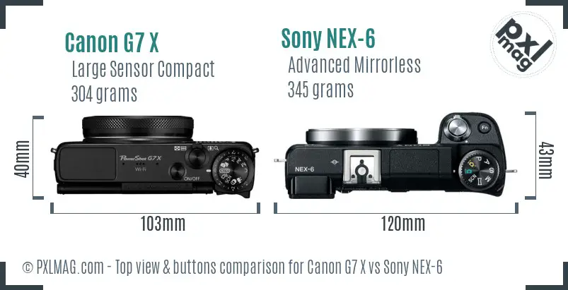 Canon G7 X vs Sony NEX-6 top view buttons comparison Canon G7 X vs Sony NEX-6 top view buttons comparison