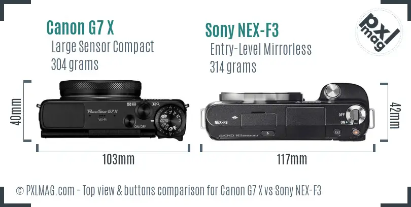 Canon G7 X vs Sony NEX-F3 top view buttons comparison Canon G7 X vs Sony NEX-F3 top view buttons comparison