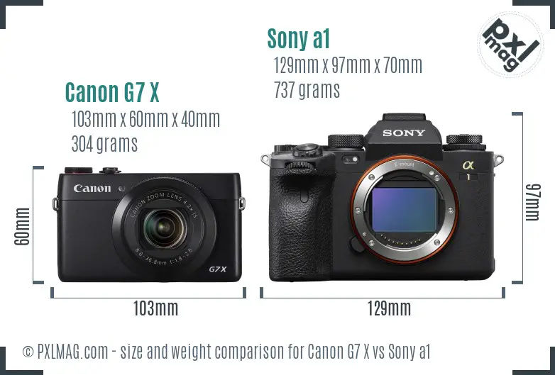 Canon G7 X vs Sony a1 size comparison