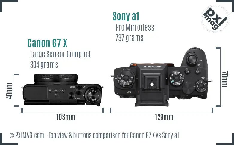 Canon G7 X vs Sony a1 top view buttons comparison