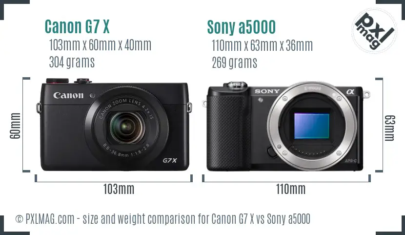 Canon G7 X vs Sony a5000 size comparison Canon G7 X vs Sony a5000 size comparison