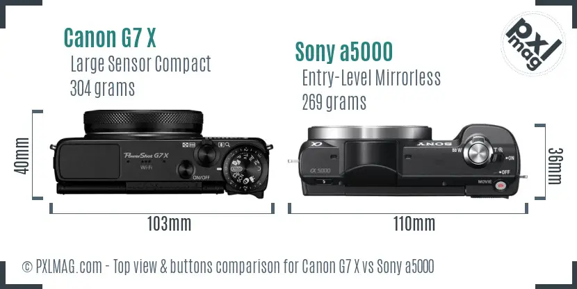 Canon G7 X vs Sony a5000 top view buttons comparison Canon G7 X vs Sony a5000 top view buttons comparison