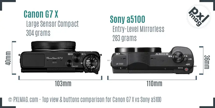 Canon G7 X vs Sony a5100 top view buttons comparison Canon G7 X vs Sony a5100 top view buttons comparison