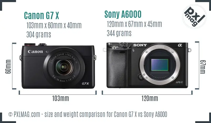 Canon G7 X vs Sony A6000 size comparison Canon G7 X vs Sony A6000 size comparison
