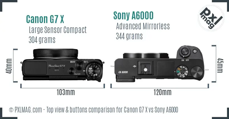 Canon G7 X vs Sony A6000 top view buttons comparison Canon G7 X vs Sony A6000 top view buttons comparison