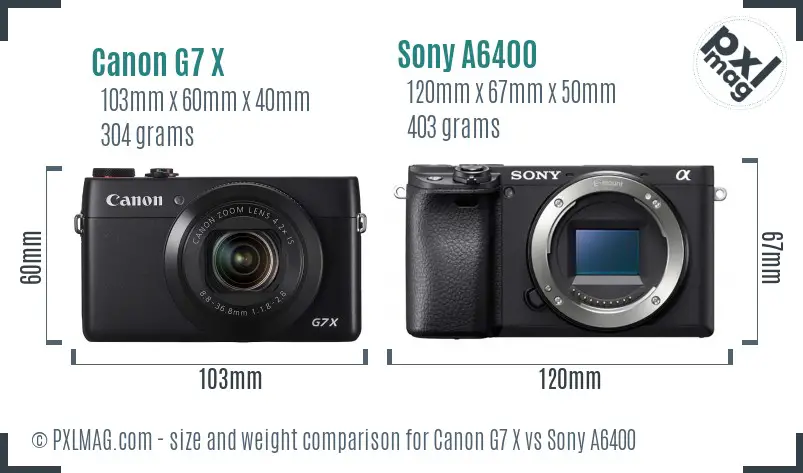 Canon G7 X vs Sony A6400 size comparison Canon G7 X vs Sony A6400 size comparison