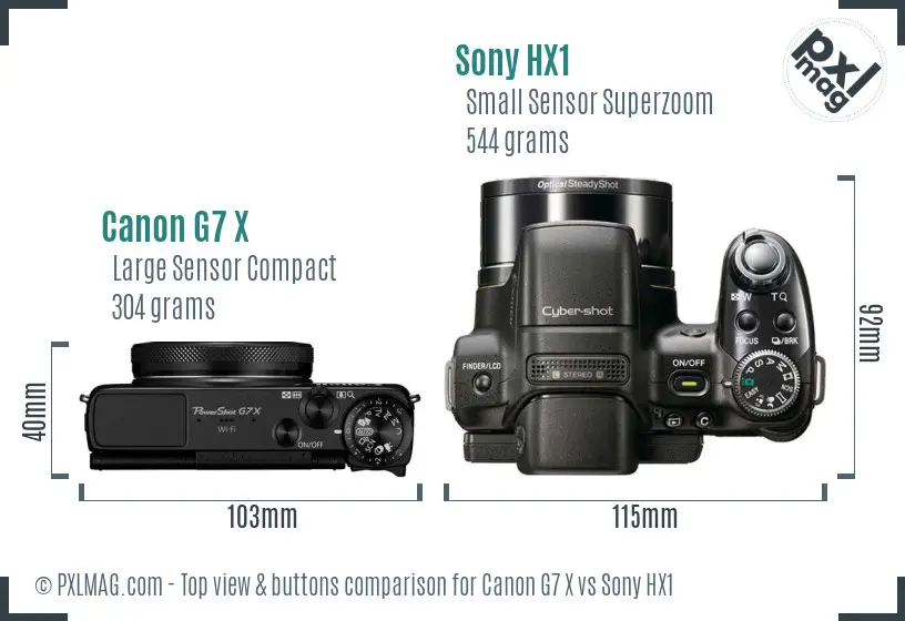 Canon G7 X vs Sony HX1 top view buttons comparison