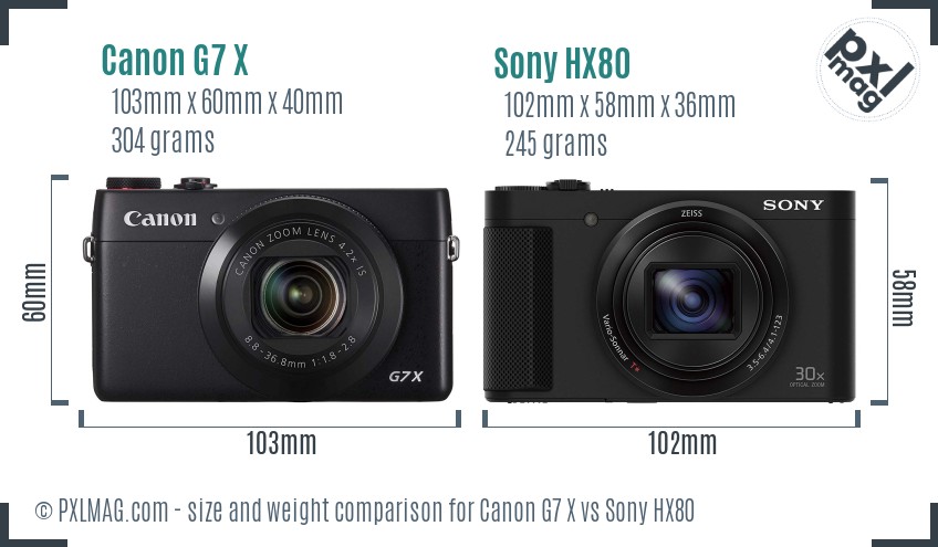 Canon G7 X vs Sony HX80 size comparison